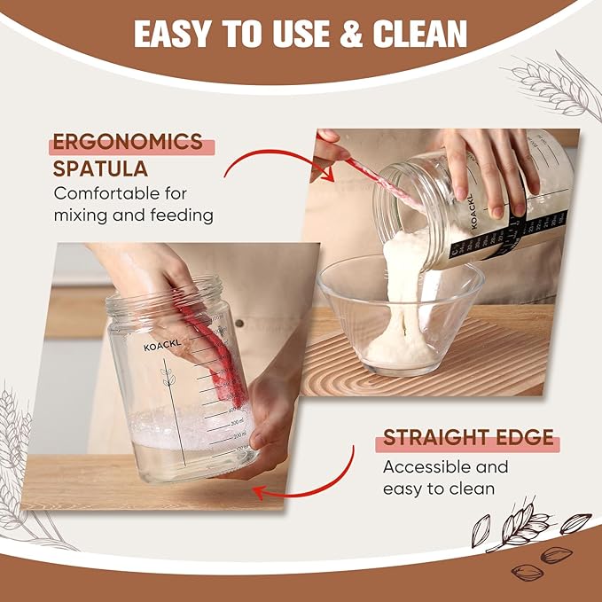 Koackl Sourdough Starter Jar, 40oz Sourdough Starter Kit with Magnetic Bread Lame, Thermometer, Long Scraper, Cloth Cover & Lid for Sourdough Bread Baking Supplies