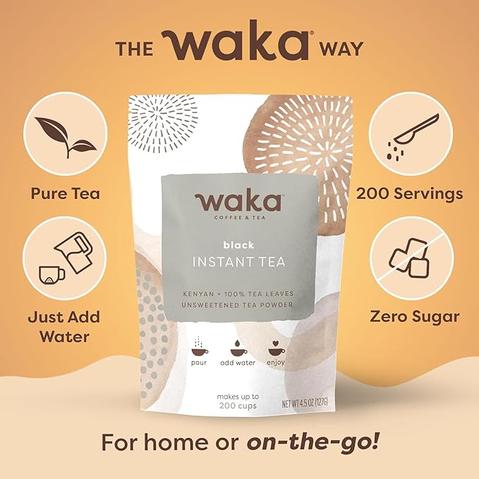 Waka Instant Black Tea Mix, Kenyan - 100% Tea Leaves, No Additives, Unsweetened Tea Powder for 50 Quarts or 200 Cups ??Easy and Quick Hot or Iced Teas (4.5oz)