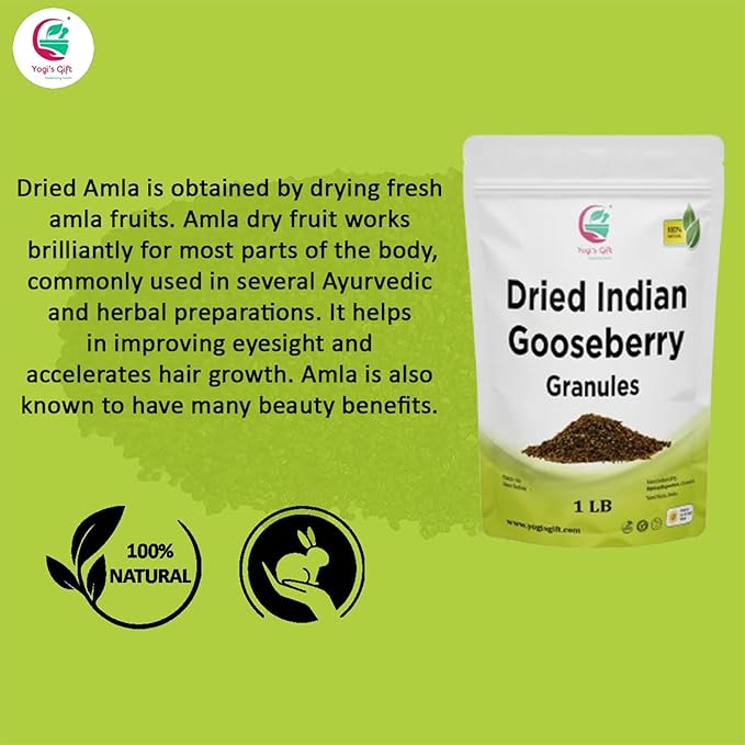 Dried Amla/Gooseberry Cut & Sifted 1 LB | Rich in Vitamin C, Fibre | Phyllanthus emblica | by Yogi's Giftยฎ
