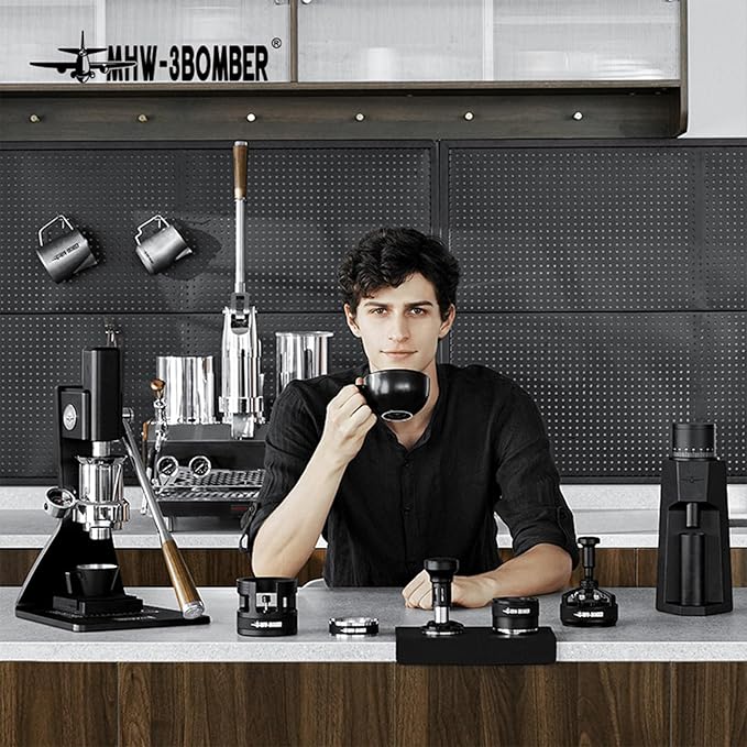 MHW-3BOMBER 58mm Espresso Tamping Station, Adjustable Height Bottomless Portafilter Tamping Station with Non-slip Silicone for 58mm Espresso Machines, Aluminum Alloy, YU Series, T5839-OS