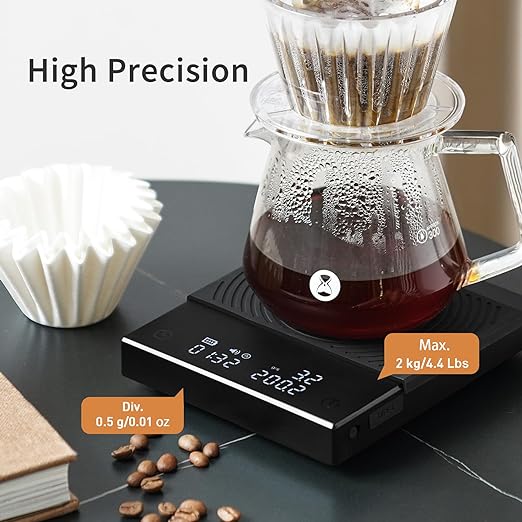 TIMEMORE Coffee Scale Basic 2.0 Electronic Espresso Scale with with Timer,2000 Grams and Water Flow Rate and Timer Function, Free Switching of Ounce/kg Units