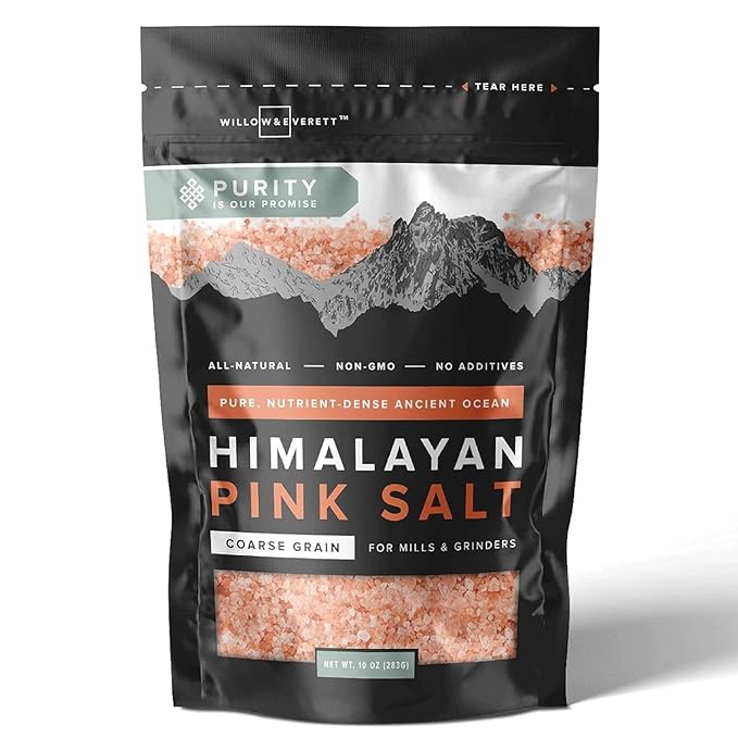 Willow & Everett 10oz 283g Himalayan Pink Rock Salt for Cooking Grinder Mill Refill Coarse Grain Kosher Non-GMO Natural Sea Salt Alternative Resealable Bag