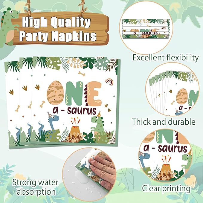 96Pcs One A Saurus Dinosaur 1st Birthday Plates and Napkins Boho Dino First Party Decorations Dinosaur First Dessert Plates Cartoon Jungle Dino 1st Tableware for 24 Guests Kids Birthday Party Supplies