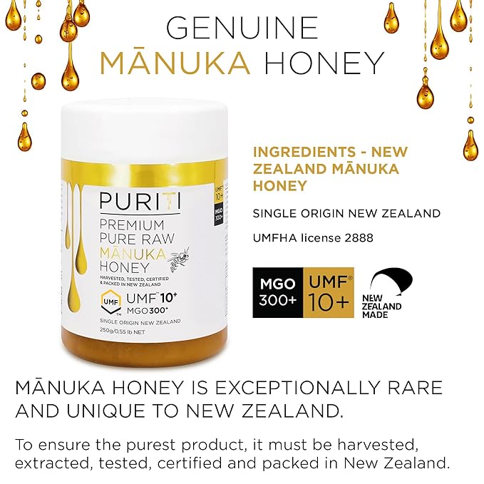 PURITI Manuka Honey MGO 300+ / UMF 10+ | 100% Pure Genuine Raw Manuka Honey | 8.8 Oz / 250g | Harvested, Tested, Certified and Packed in New Zealand