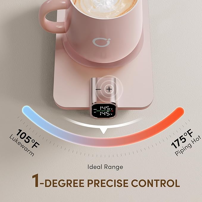 Coffee Mug Warmer Set, Temperature Control Smart Heated Mug for Desk, Electric Coffee Warmer with Auto Shut Off & Real-Time Temp Display, Gifts for Women Men, 15oz, Pink