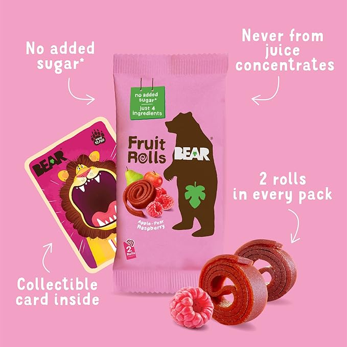 BEAR Real Fruit Snack Rolls - Gluten Free, Vegan, and Non-GMO - Raspberry ??36 Rolls, Healthy School And Lunch Snacks For Kids And Adults, 0.7 Ounce (Pack of 18)