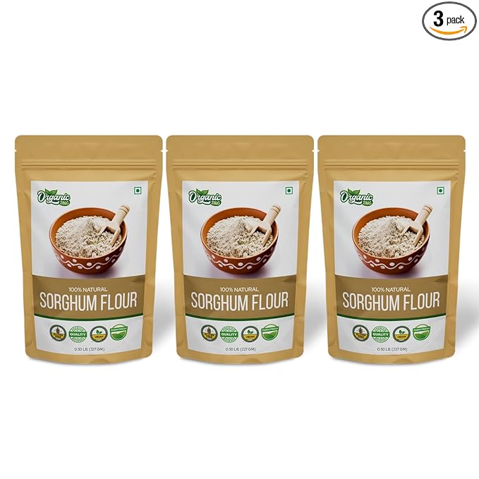 Organic Zing Pure and Organic Sorghum Flour | Organic Jowar Flour | Sorghum Flour Gluten Free | USDA Certified | Product of India - 227 gm (8 oz) - Pack of 3