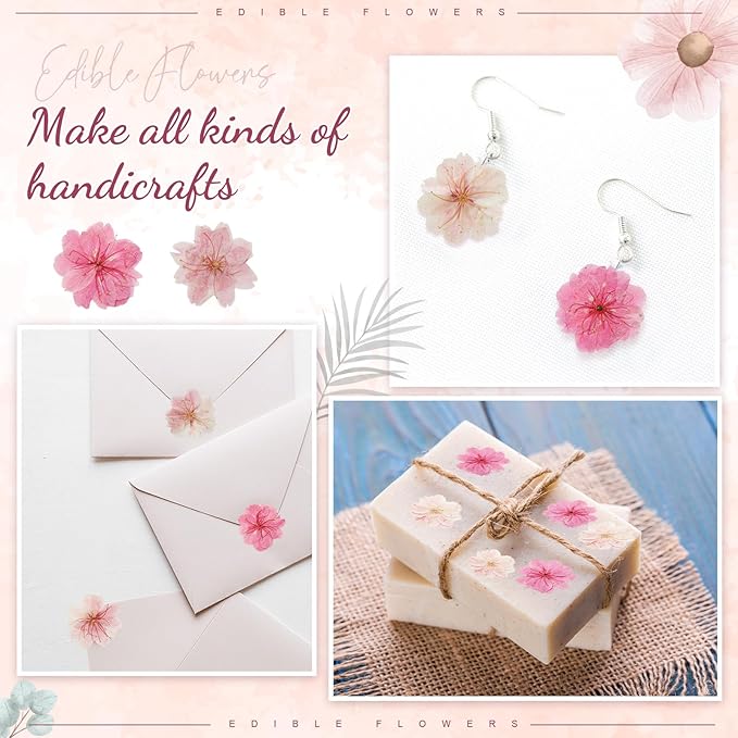 96 Pcs Natural Dried Pressed Edible Flowers for Cake Topper Decorating Cupcake Toppers Cocktails Resin Jewelry Making DIY Art Crafts(Pink,Flower Style)