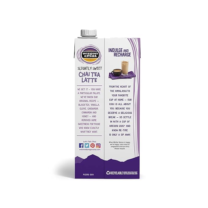 Oregon Chai Slightly Sweet Chai Concentrate, 32 Fluid Ounce (Pack of 6)