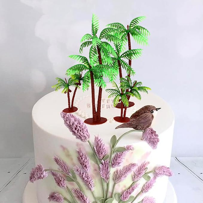 20 Pack Plastic Palm Tree Cupcake Toppers Miniature Palm Tree Figurines Cake Picks for Micro Aquarium Garden Plant Building Landscape Coconuts Birthday Cupcake Decorations Party Supplies Green