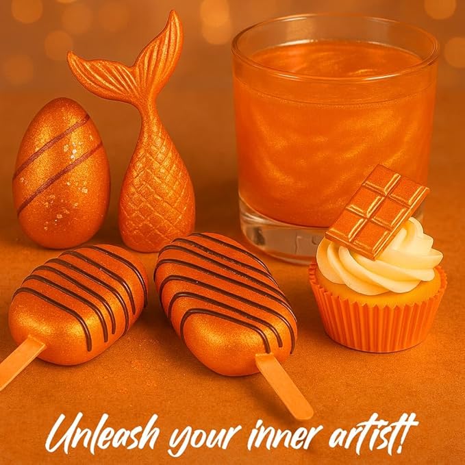 Bulk (20g) Orange Luster Dust Edible Glitter for Cocktails | Premium Edible Orange Luster Dust for Cake Decorations - Orange Edible Glitter for Drinks Cupcakes Cookies Cakes Food Paint