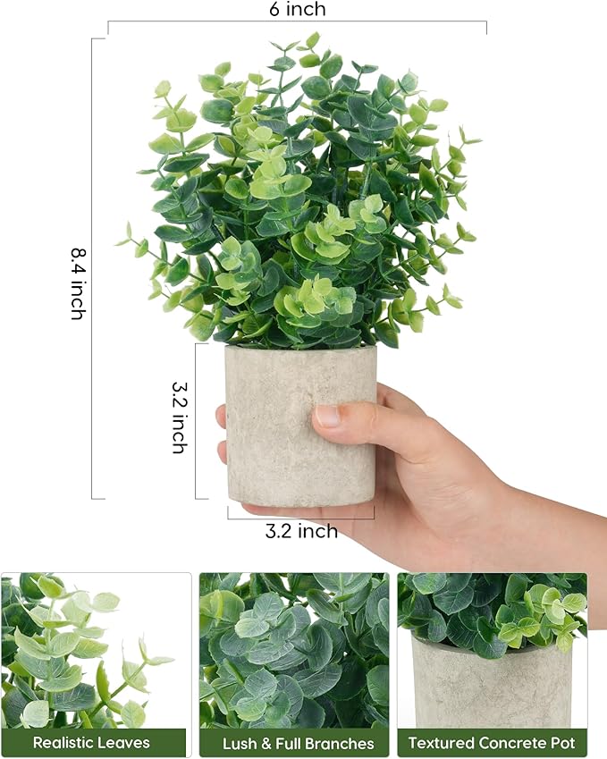 Velener 1 Pack Small Fake Eucalyptus Plant Artificial Potted Plants Indoor for Desk, Shelf, Home Decor Realistic Faux Plant for Office, Bathroom/Living Room Decoration (Sage Green)