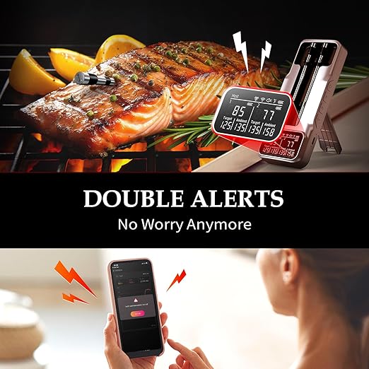 800FT Smart Wireless Meat Thermometer with Digital Meat Probe, Bluetooth Meat Thermometer with App Host Control for Barbecue, Outdoor Grilling, Oven & Smoker (Two*Probe-01)