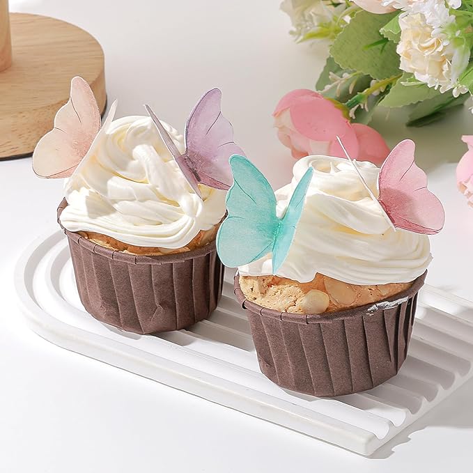 48Pcs Edible Butterflies for Cake Decorating Wafer Paper Butterfly Cupcake Toppers Edible Cake Toppers for Wedding Birthday Party Cupcakes Decorations(Mix Color)