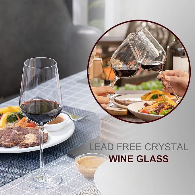 Wine Glasses Set of 6, Crystal Glass with Stem for Drinking Red/White/Cabernet Wine as Gifts Sets, Clear Lead-Free Premium Blown Glassware (19oz,6 pack)