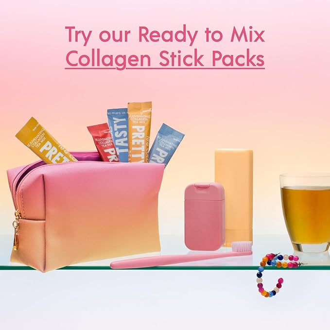 Pretty Tasty Radiance Collagen Tea - Beauty and Wellness - 10g Collagen Peptides Mix - 12 Pack (Raspberry Radiance)