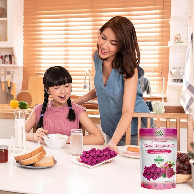 CHAVI Freeze-Dried Diced Dragon Fruit Snack - Pack of 2 x 2 oz - Healthy 1 Ingredient Superfood - No Added Sugars or Preservatives - Non-GMO, Vegan, Gluten-Free (Pack of 2)??,<div>