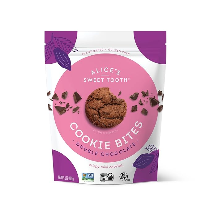 Alice's Sweet Tooth Double Chocolate Cookie Bites - Gluten-Free, Vegan, Crunchy Mini-Cookies - Plant-Based, Dairy-Free, Grain-Free, Soy-Free, Kosher ??5.5 ounces