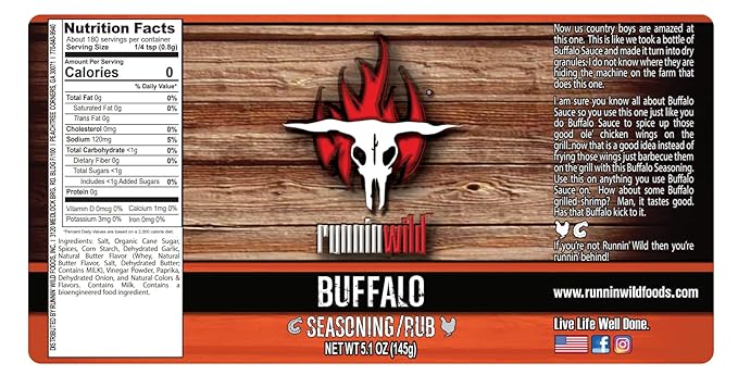 Runnin??Wild Buffalo Wing Seasoning ??Mouthwatering Buffalo Flavor Spice Rub for Chicken, Fries, Popcorn & Game-Day Snacks | Bold Gourmet Blend, No Artificial Flavors or MSG added - 5.1oz