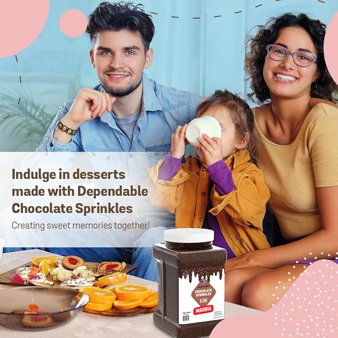 Dependable Food Chocolate Sprinkles - 2 Lb. Bulk Container - Gluten-Free, Kosher, Brown Jimmies for Cake Decorating, Cupcakes & More - Resealable Jar