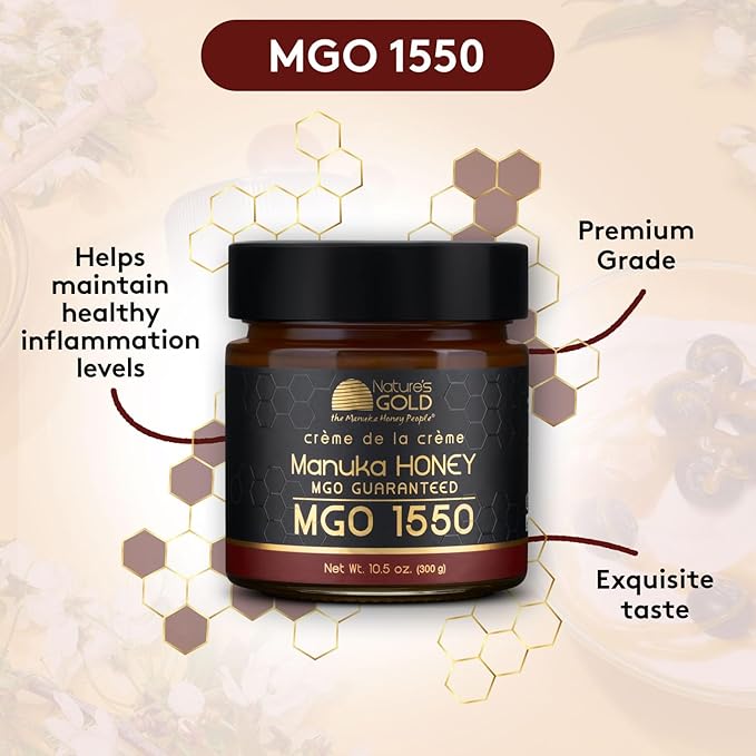 Nature’s Gold Manuka Honey MGO 1550+ Gift Set with Wooden Spoon | 10.5oz (300g), 100% Pure Genuine Traceable Hive to Home