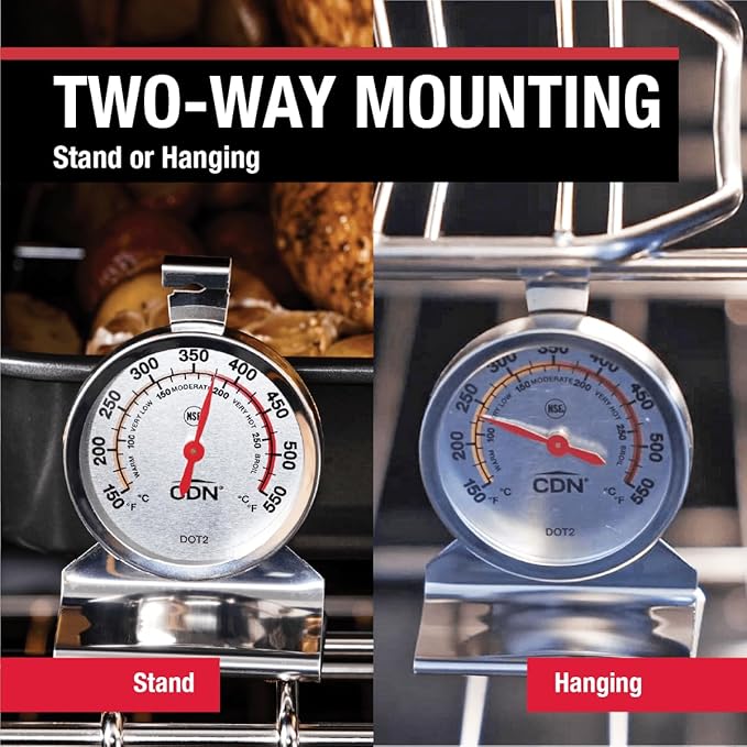 "CDN Oven Thermometer ProAccurate®, Easy-to-Read 2"" Dial, Stainless Steel Housing, Temperature Zones, Stand or Hang, Monitor Oven Temperatures, NSF Certified - DOT2 "