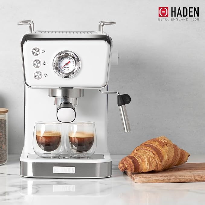 HADEN Barista Brew Espresso Coffee Machine, Stainless Steel Espresso Maker with Milk Frother and Steamer Function and 1.5L Water Tank, Ivory & Copper