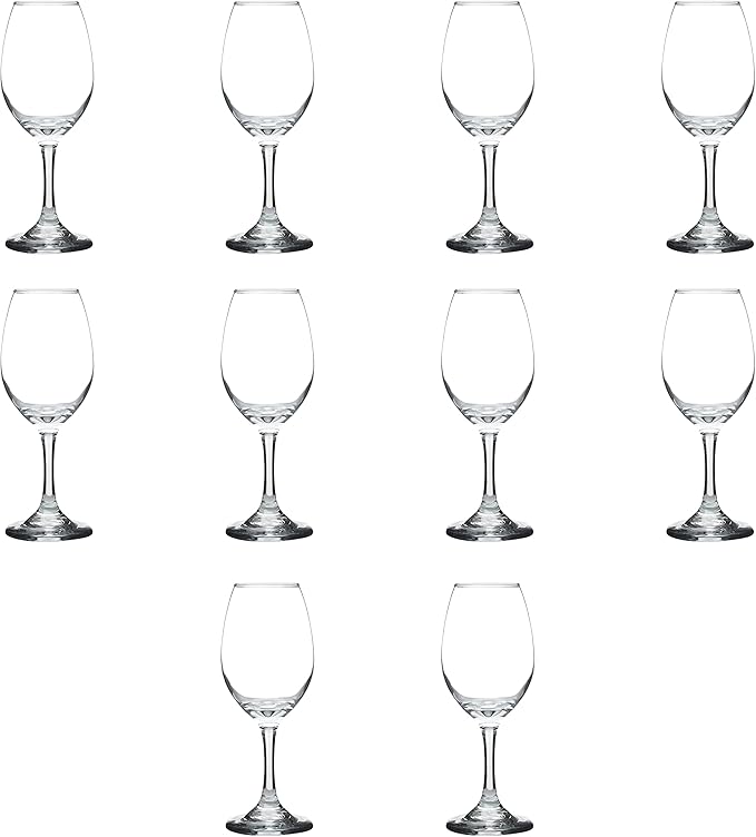 DISCOUNT PROMOS Rioja Wine Glasses with Stem 10 oz. Set of 10, Bulk Pack - Color Bottom, Perfect for Wedding, Party Favors, Birthday, Bridal Shower Gifts - Clear