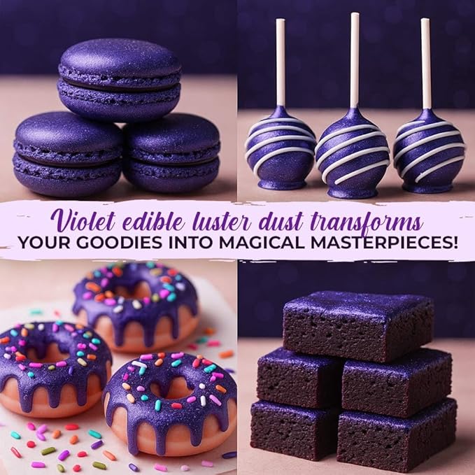 Bulk (20g) Purple Luster Dust Edible Glitter for Cocktails | Premium Edible Purple Luster Dust for Cake Decorations - Edible Glitter for Drinks Cupcakes Cookies Cakes Food Paint