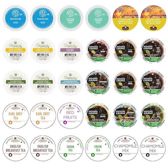 Assorted Tea Variety Pack Including Green Tea, Black, Earl Grey & Herbal Tea, Single Serve Pods for Keurig K Cups Machines, 30 Count