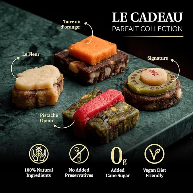 Le Cadeau Parfait Collection - Rectangle Gourmet Gift Box (24 Treats) - Laumière Gourmet Fruits - Vegan Healthy Dried Fruits & Nuts Gift Basket - No Added Cane Sugar Sweets