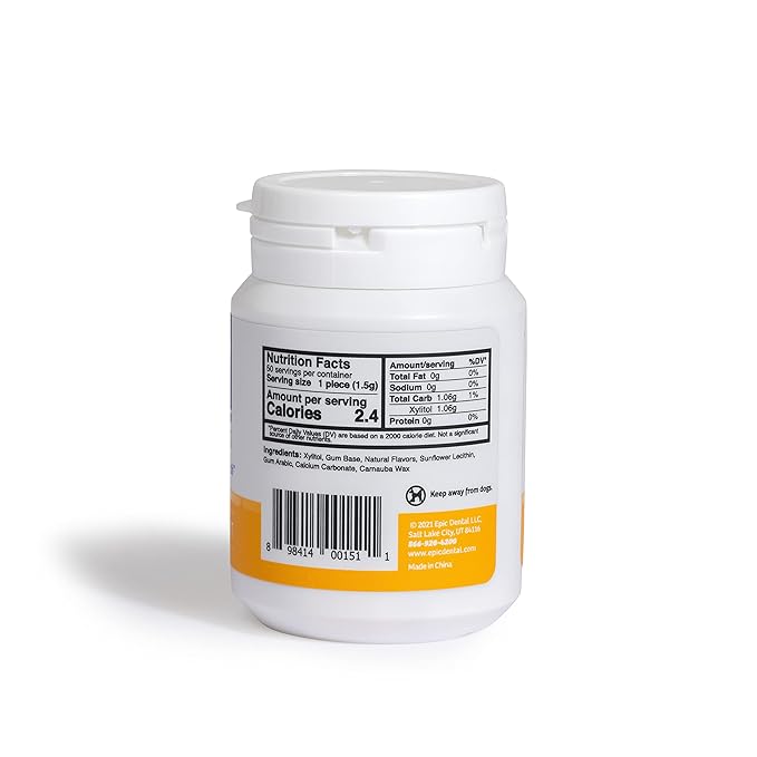 Epic 100% Xylitol Fresh Fruit Chewing Gum - Sugar Free, Aspartame Free Dental Gum - Supports Oral Health & Fresh Breath - 50 Pieces (Pack of 3)