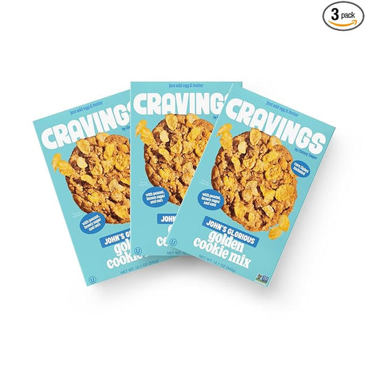 Cravings by Chrissy Teigen Peanut Butter Oatmeal Brown Sugar Cookie Mix, John?셲 Glorious Golden Cookie Mix, Easy to Bake, 12 Large Cookies, 12.1 oz. (Pack of 3)