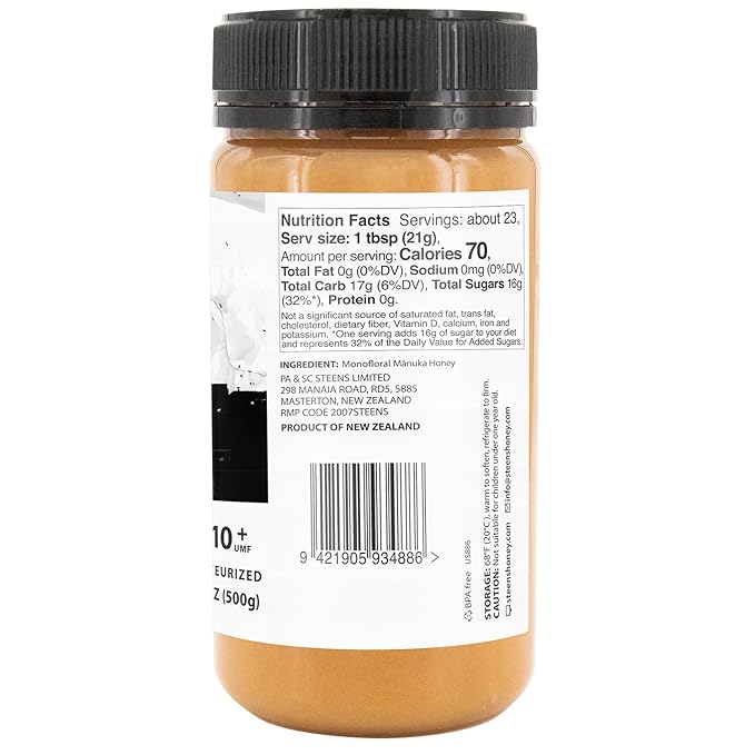 Steens Manuka Honey - MGO 263+ - Pure & Raw 100% Certified UMF 10+ Manuka Honey - Bottled and Sealed in New Zealand - 17.6 oz Jar??"<div>