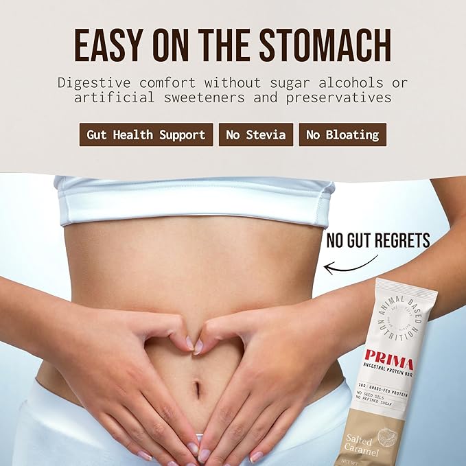 PRIMA ANCESTRAL PROTEIN BAR Grass Fed Protein Bars, 7 Pack ??Animal-Based Protein Bar with Beef Tallow, Raw Honey, Seed Oil Free, Low Carb, Gluten-Free ??Healthy, Energy Snacks for Clean Lifestyle (7 Pack, Salted Caramel)