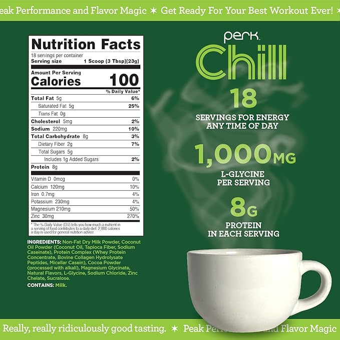 Perk Chill Mint Chocolate Flavored Drink Mix (18 Servings) - Gluten-Free, Peanut-Free