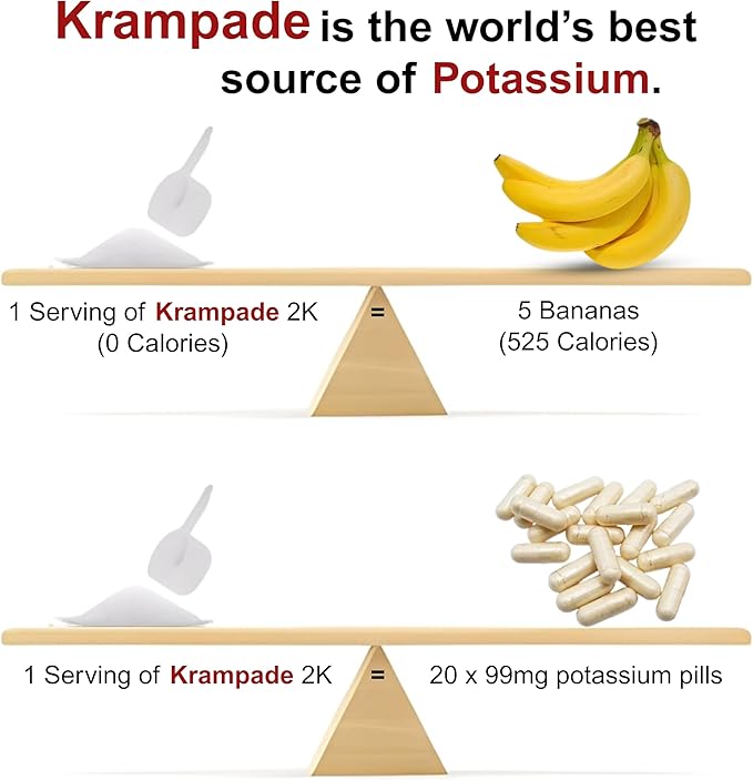Electrolytes Powder Potassium Supplement - 2000 mg K+, >2X More Than Coconut Water | Cramp Relief and Prevention | Hydration Powder