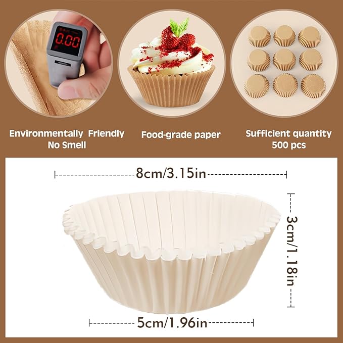 500pcs Standard white cupcake liners for baking,food grade cupcake wrappers,non-stick, greaseproof parchment muffin liners,by Bake Choice (500PCS White)