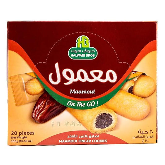 HB Halwani Bros Cookies,100% All Natural Assorted Finger Mamoul Date Filled Shortbread Biscuits, Slightly Sweet, No Additives, 20ct. 10.58oz