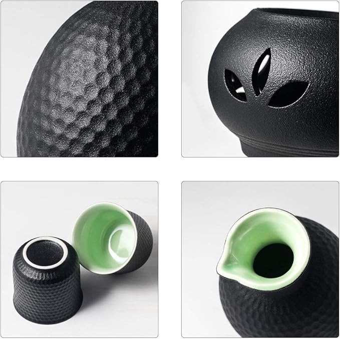 Ceramic Sake Set Cups with Warmer Keep Sake Storage Box, Traditional Porcelain Pottery Hot Saki Drink, 9pcs include 1 Stove 1 Warming Bowl 1 200ml Sake Bottle 6 Cup