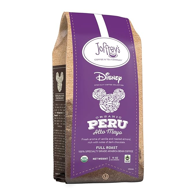 Joffrey???Coffee - Disney Organic Peru Alto Mayo | Single Origin, USDA Organic & Fair Trade Certified, Full Roast, Arabica Coffee Beans, Kosher (Ground, 11 oz)