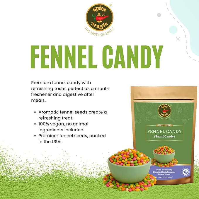 Spice Magic Fennel Candy ??7 oz (200g) | Sweet & Refreshing Mouth Freshener | Traditional Indian Saunf Mukhwas | Digestive Delight (7oz (200g), Fennel Candy)