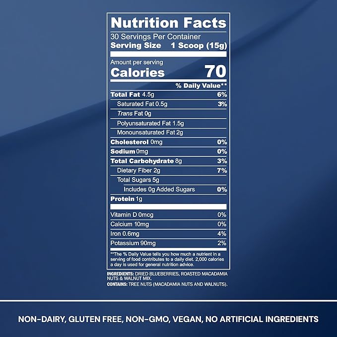 Blueprint Bryan Johnson Blueberry Nut Mix - Real Blueberries, Roasted Macadamia Nuts and Walnuts - No Additives or Added Sugars - Keto and Paleo Friendly - 170mg Polyphenols (30 Servings)