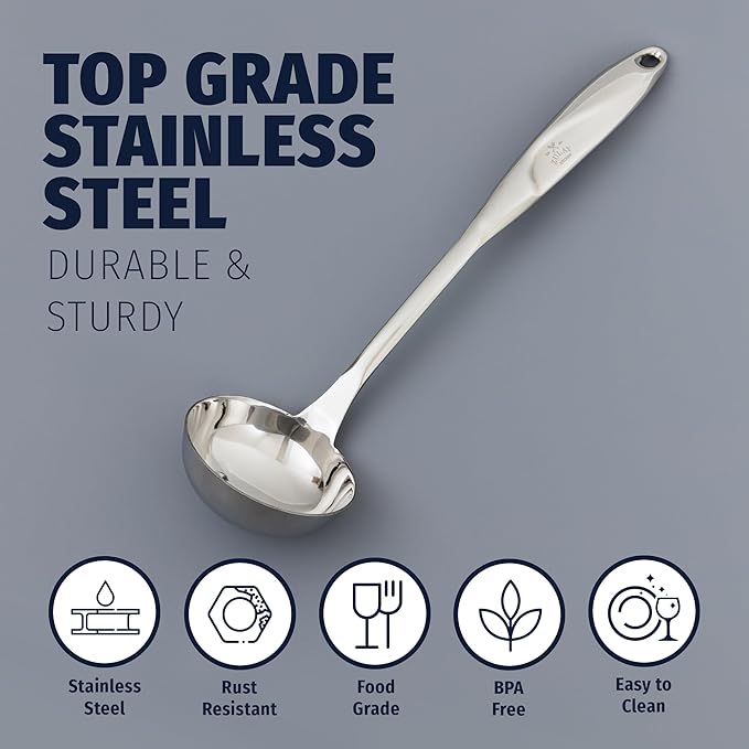 Zulay Kitchen Stainless Steel Soup Ladle ??Lightweight, Strong & Durable Metal Ladle ??Easy to Use, Comfortable Grip, Heat Resistant & Dishwasher Safe ??Perfect for Home Cooks & Chefs (13")
