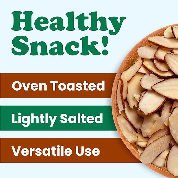 Food to Live Dry Roasted Natural Sliced Almonds with Himalayan Salt, 6 Ounces – Unblanched Nuts, Oven Toasted, Lighly Salted, No Oil Added, Perfect for Cooking, Baking and Snacking, Vegan, Kosher, Bulk