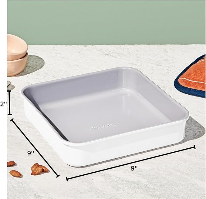 Caraway Non-Stick Ceramic 9??Square Pan - Naturally Slick Ceramic Coating - Non-Toxic, PTFE & PFOA Free - Perfect for Brownies, Lemon Bars, Cakes, & More - White