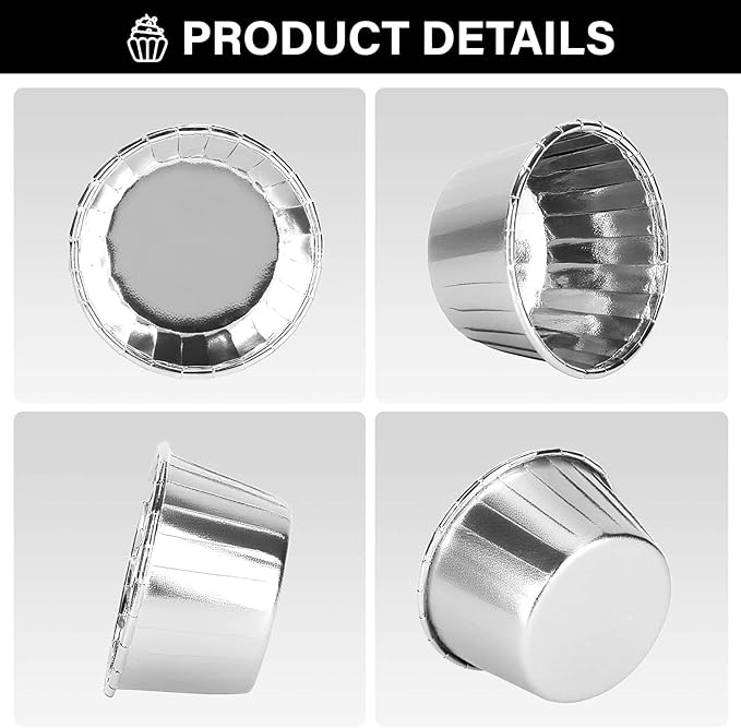 EUSOAR Aluminum Foil Silver Cupcake Liners, 50Pcs Disposable Muffin Liners, Baking Cups, Aluminum Cupcake Tip Pan Ramekin Holders, Little Pudding Cups