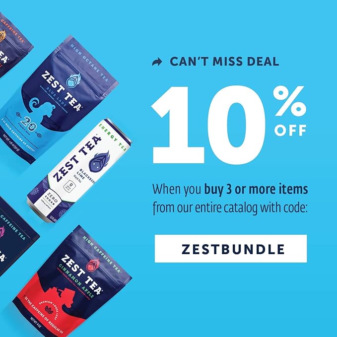 Zest Tea Premium Energy Hot Tea, High Caffeine Blend Natural & Healthy Traditional Black Coffee Substitute, Perfect for Keto, 150 mg Caffeine per Serving, Blue Lady Black Tea, Tin of 15 Sachet Bags