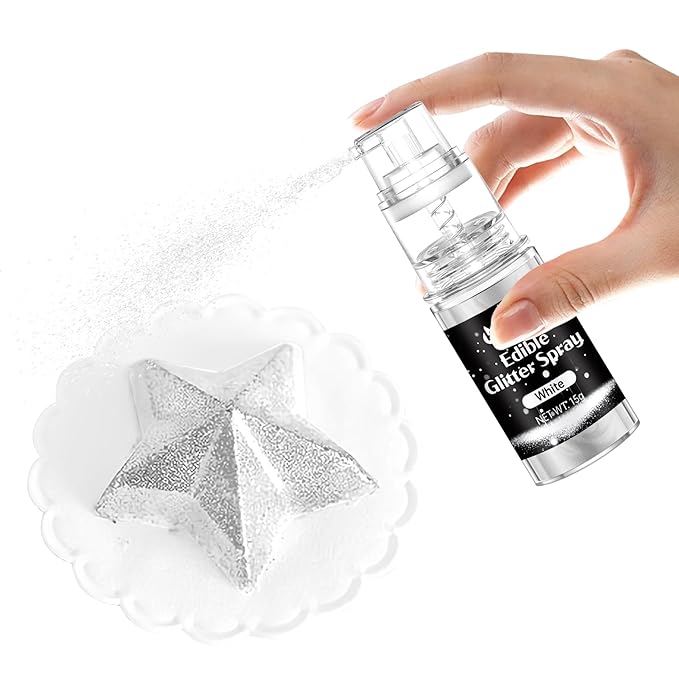 White Edible Glitter Spray - Herbeklab 15g Edible Glitter for Cakes, Food Grade Metallic Shimmer Powder, Edible White Spray for Cookie Decorating, Chocolate, Strawberries
