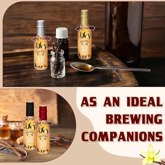 Tioncy 16 Pcs Vanilla Extract Bottles for Homemade Vanilla Jar Glass Bottle with Cap, Shrink Band, Sticker Syrup Gift Food Storage Canister for Bean Sauce Spice(Multicolour,5 oz)